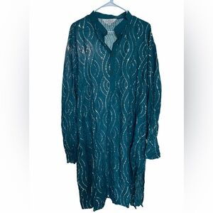 Sojanya Plus 4XL Teal Sequin Embroidered Kurta | Size 48 | Festive Wear